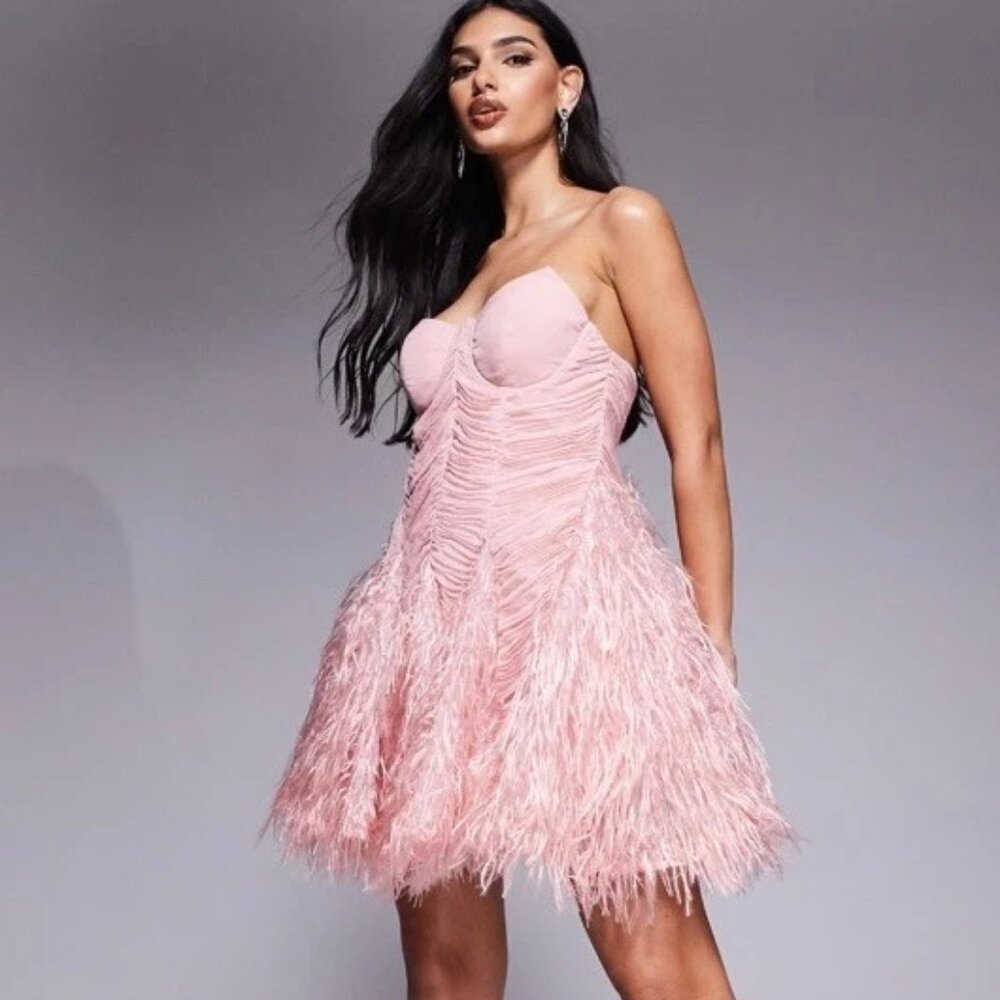 ASOS Pink Feathered Mini Dress